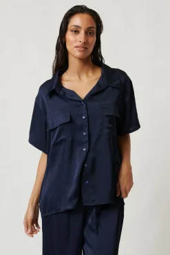 Kat The Label Gracie Short Sleeve Shirt Ink | Camis
