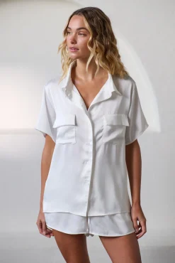 Kat The Label Gracie Short Sleeve Short Set Ivory | Sleep Sets | Sleep Sets